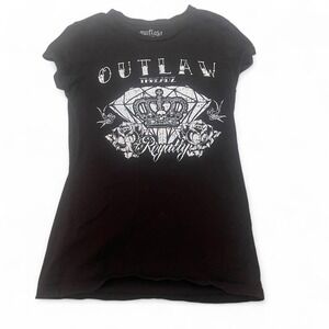 Outlaw Threadz Womens XL Black Royalty Diamond Crown Graphic Tee T-Shirt Skulls